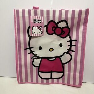 Hello Kitty Reusable Tote Bag Pink White Striped Sanrio NWT